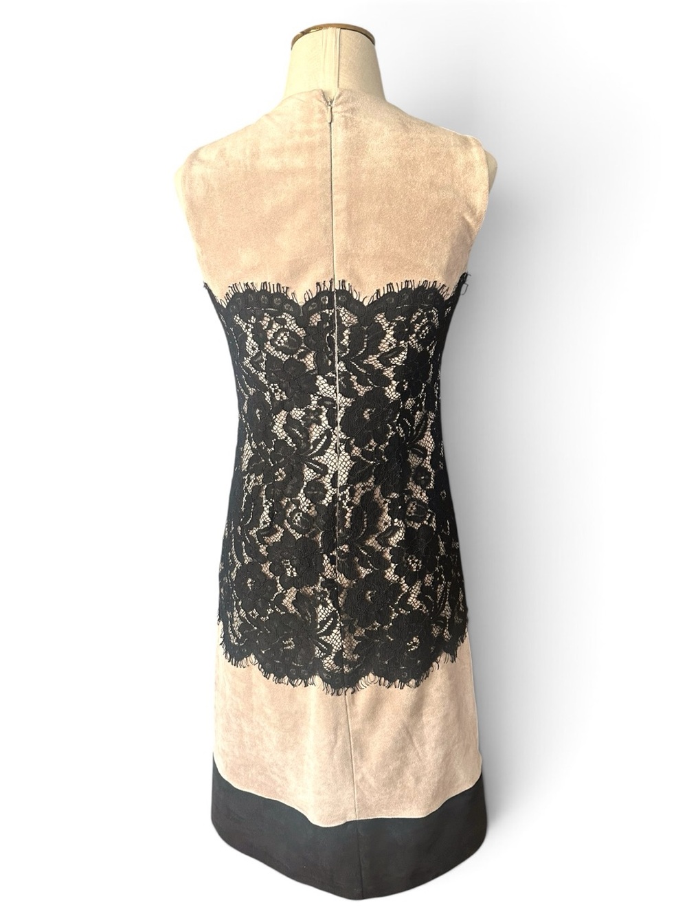 Calvin Klein Black Lace Faux Suede Colorblock Sheath Dress Size 2 - Picture 7 of 9